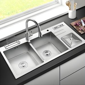 Chậu rửa bát 2 hố cân inox HD10048-201HPT full phụ kiện