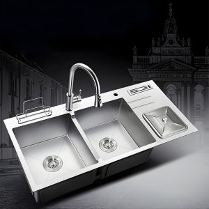Hình ảnh chậu rửa bát inox 2 hố cân có hộp rác HD10048-201HPT