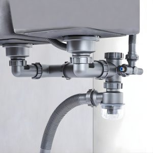 Chi tiết chậu rửa bát inox 2 hố cân có hộp rác HD10048-201HPT