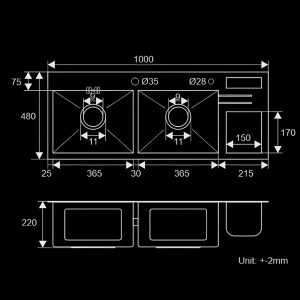 Chậu rửa bát inox 2 hố cân HD10048-201HPT tích hợp hộp rác