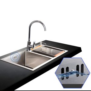 Mẫu chậu rửa bát inox 2 hố lệch Zento HD8045-201 hiện đại