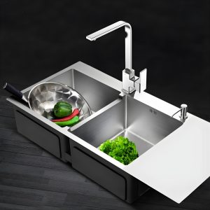 Chậu rửa bát inox 2 hố có bàn chờ thiết kế hiện đại