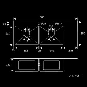 Chậu rửa chén inox hai hố cân HD10048-304K bền đẹp