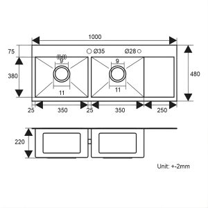 Chậu Rửa Chén, Inox 2 Hố Cân HD10048-201Q