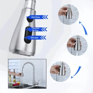 Vòi rửa bát nóng lạnh inox 304 SUS5506 (Dây rút)