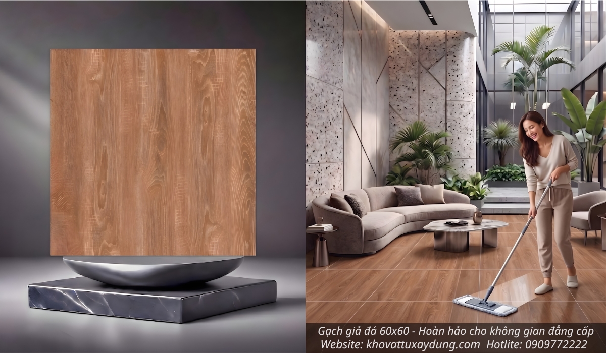 Gạch giả gỗ chống trơn 60x60 sang trọng