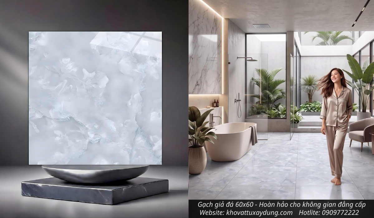 Gạch lát nền màu xám vân đá 60x60 sang trọng