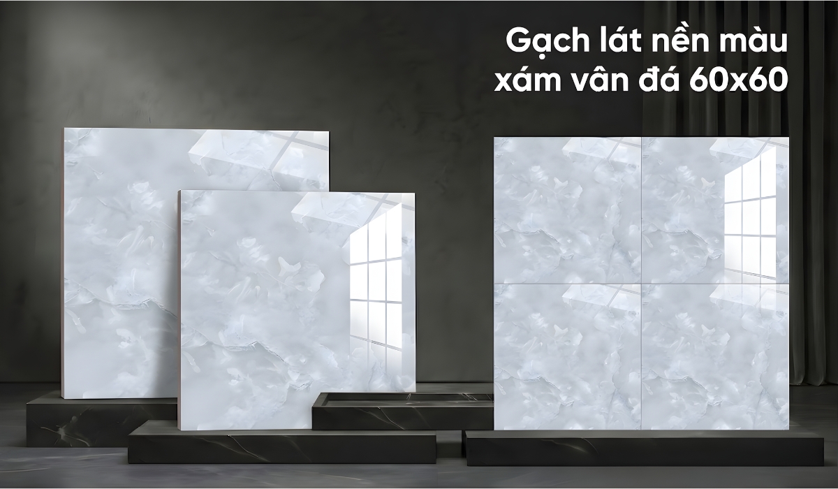 Gạch lát nền màu xám vân đá 60x60 sạch mát