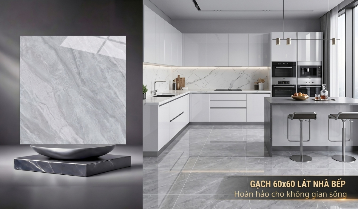 Gạch 60x60 lát nhà bếp sang trọng