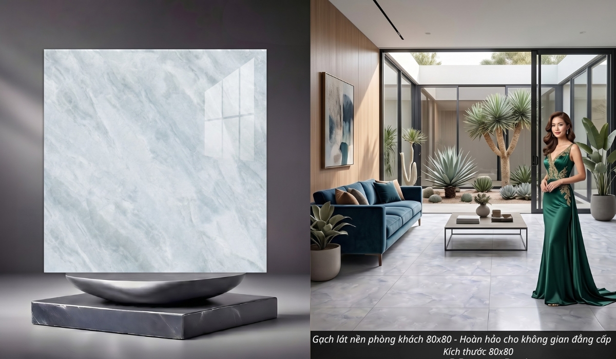 Mẫu gạch lát nền phòng khách 80x80 sang trọng