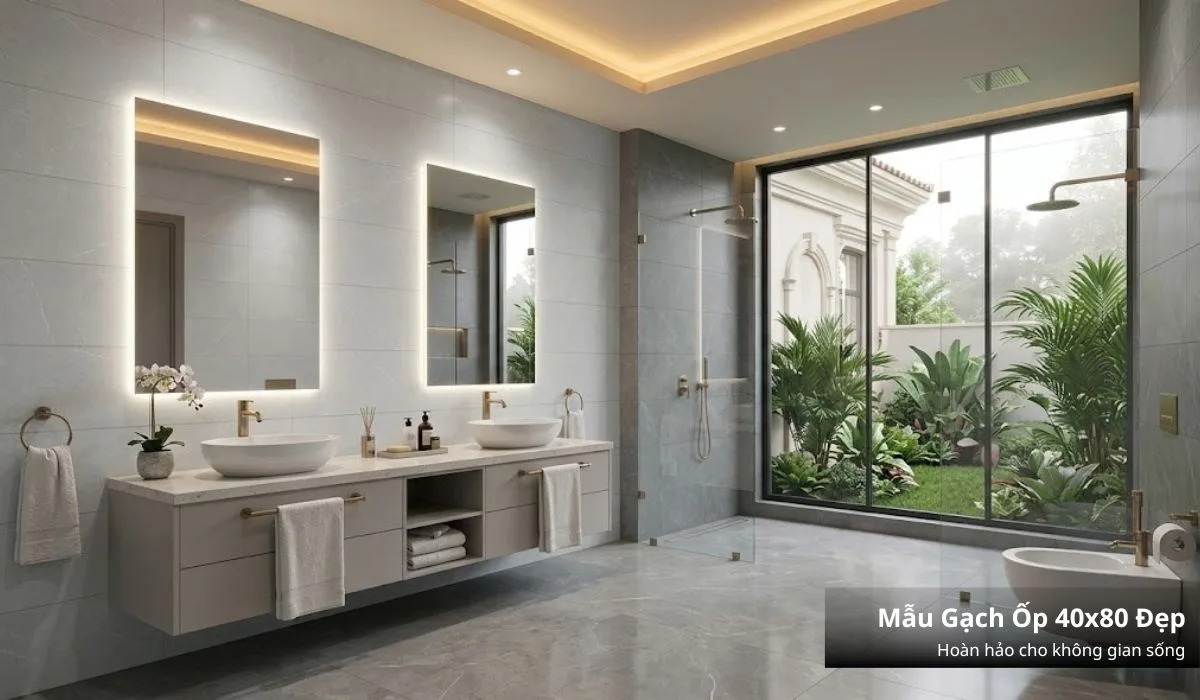 Mẫu gạch ốp tường 40x80 nhà vệ sinh mới nhất
