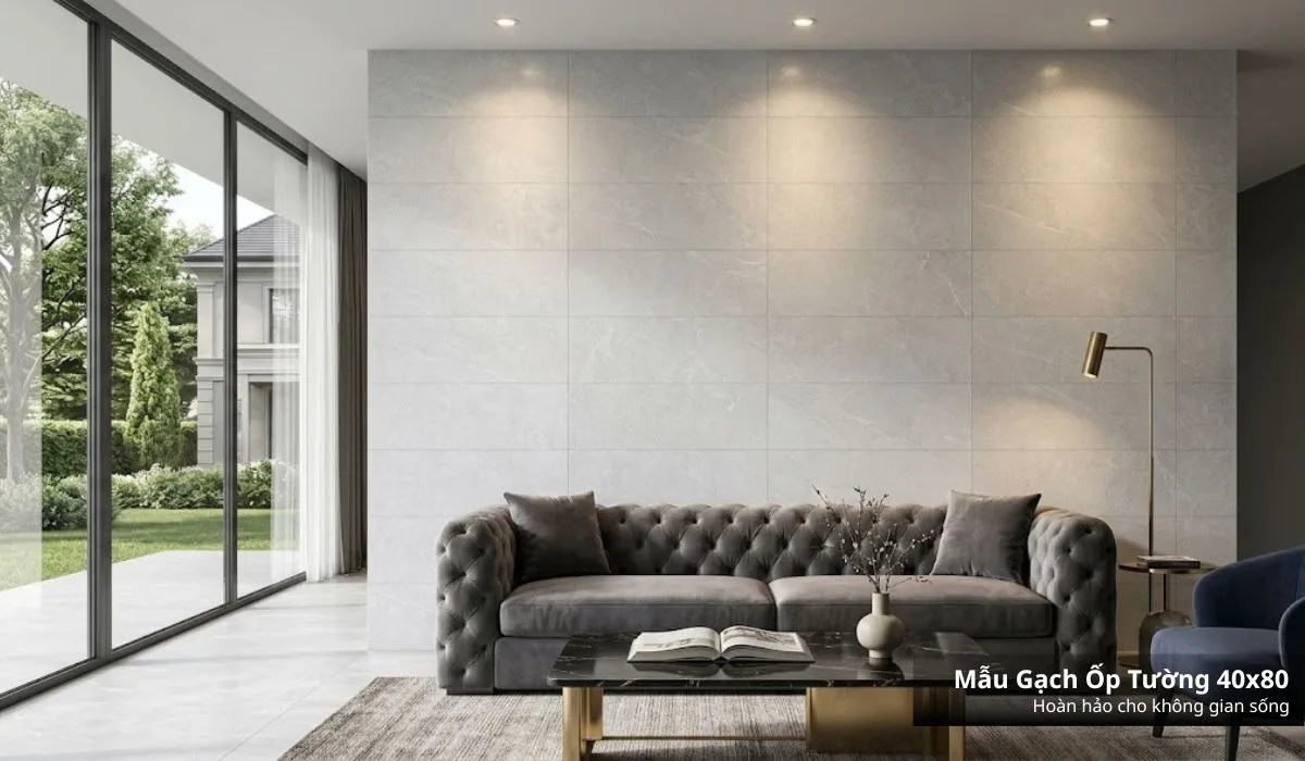 Mẫu gạch ốp tường 40x80 phòng khách sang trọng 