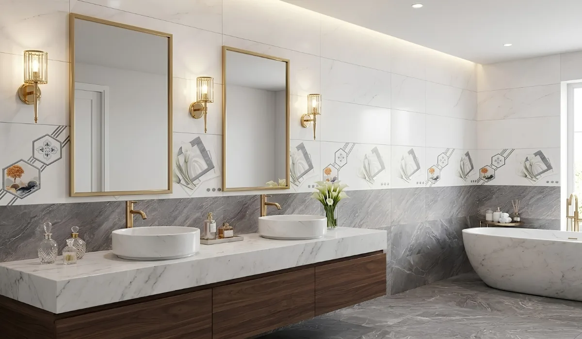 Mẫu gạch 30x60 màu trắng xám sang trọng 